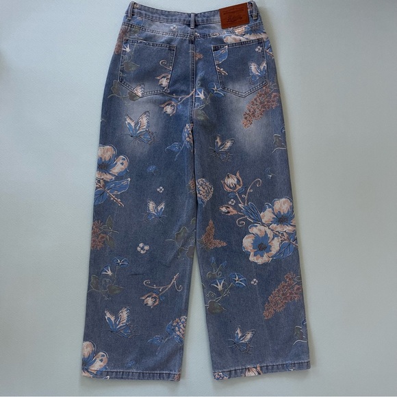 Wide Leg Flower Print Boyfriend Jeans Sz 30 - Picture 4 of 12